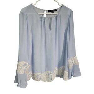 Tommy Hilfiger Blouse Bell Sleeve Lace Trim Striped Top Keyhole Size S